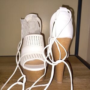 JustFab White and Tan Wedge Sandals